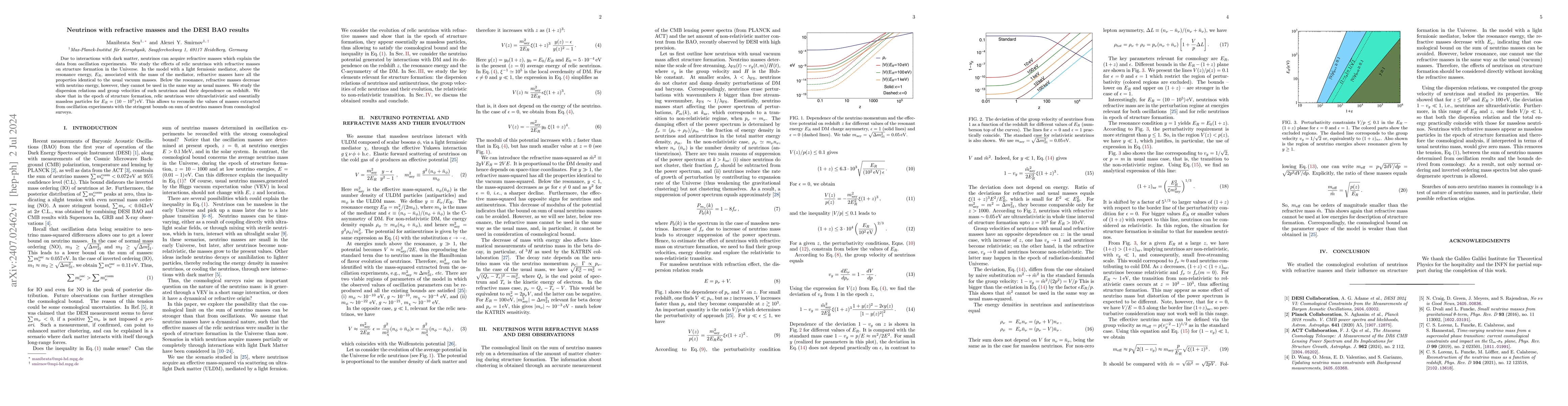 Thumbnail for Neutrinos with refractive masses and the DESI BAO results