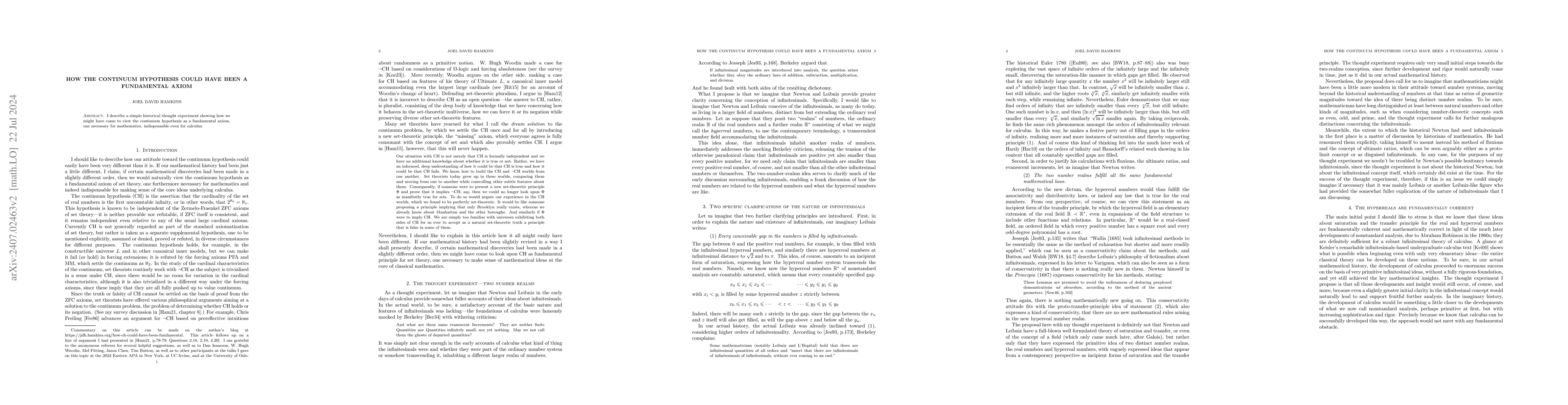 Thumbnail for How the continuum hypothesis could have been a fundamental axiom