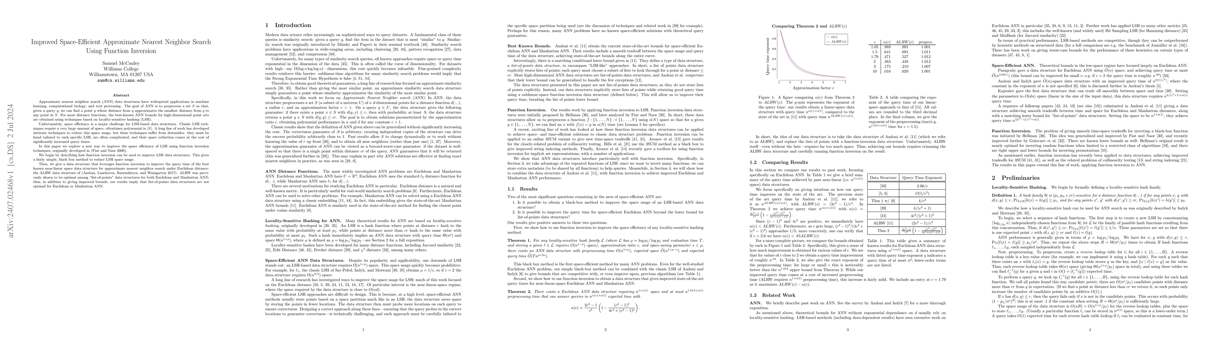 Thumbnail for Improved Space-Efficient Approximate Nearest Neighbor Search Using
  Function Inversion