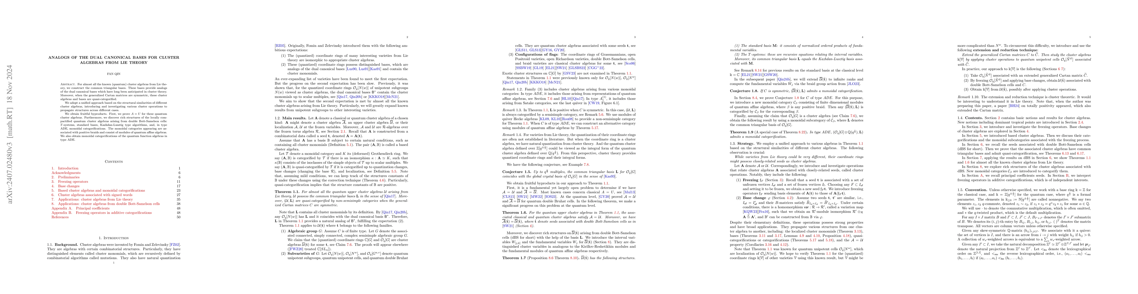 Thumbnail for Analogs of the dual canonical bases for cluster algebras from Lie theory