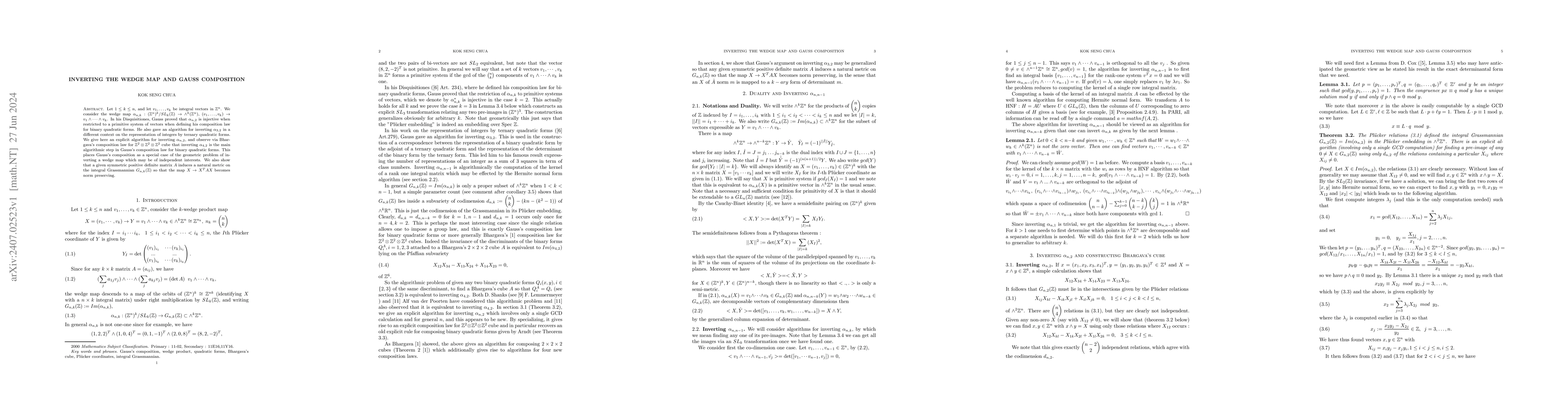 Thumbnail for Inverting the wedge map and Gauss composition