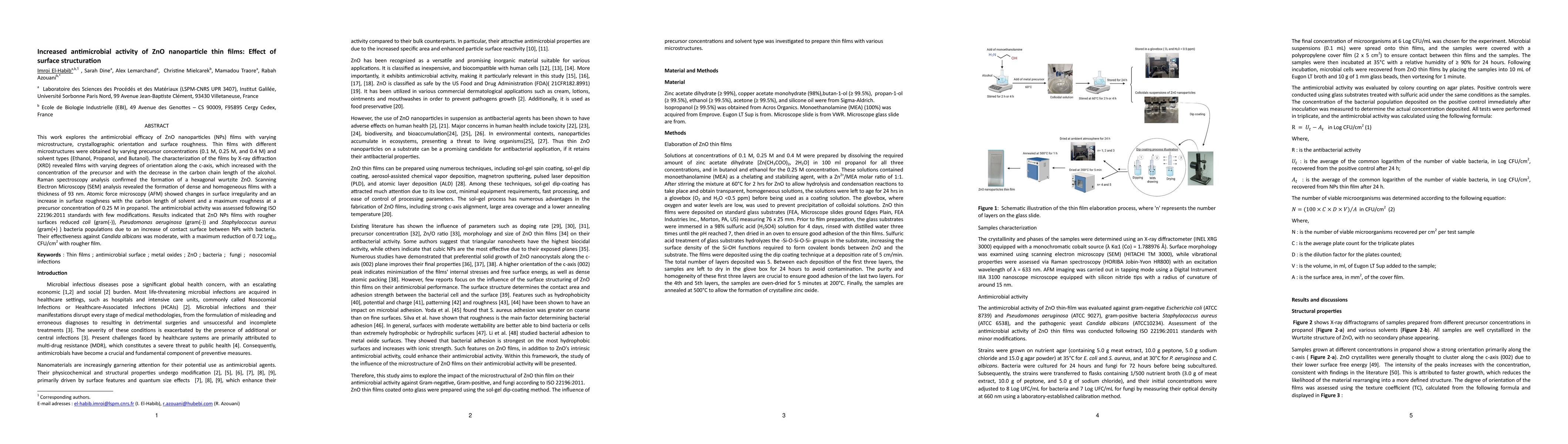 Thumbnail for Increased antimicrobial activity of ZnO nanoparticle thin films: Effect
  of surface structuration