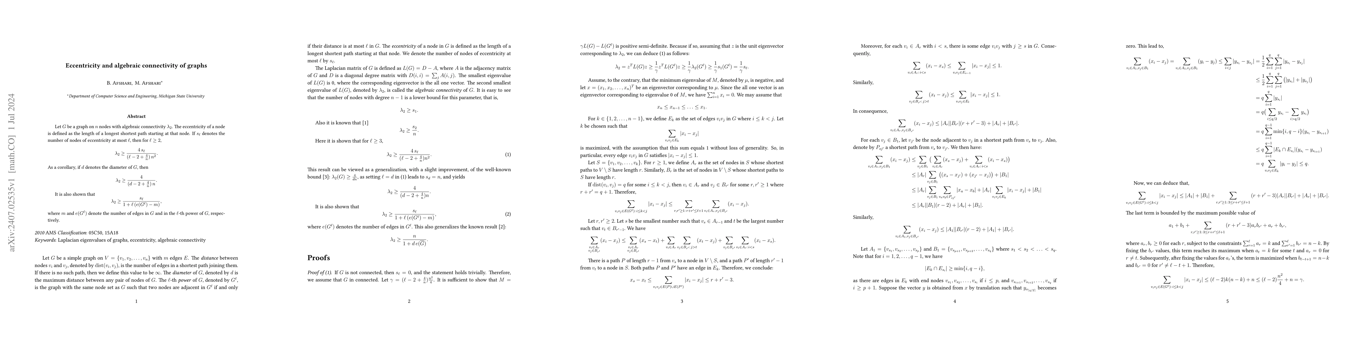 Thumbnail for Eccentricity and algebraic connectivity of graphs