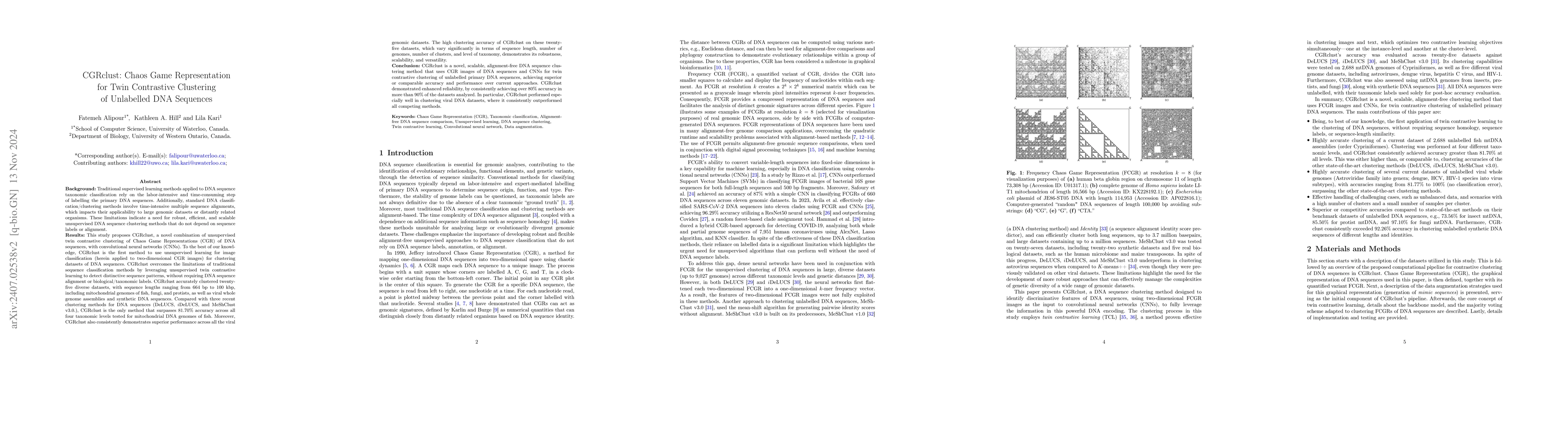 Thumbnail for CGRclust: Chaos Game Representation for Twin Contrastive Clustering of
  Unlabelled DNA Sequences