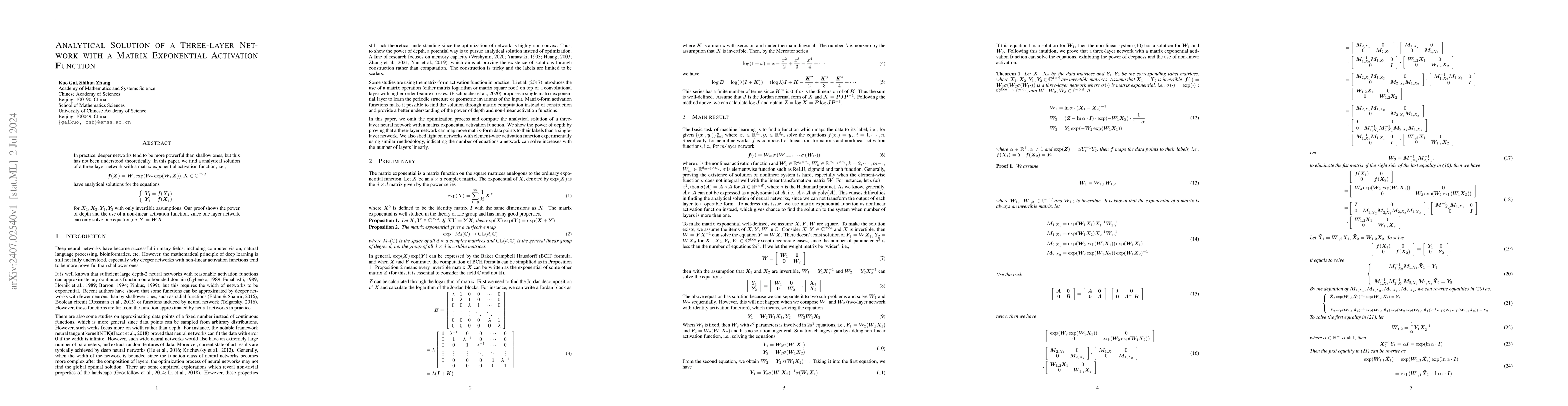 Thumbnail for Analytical Solution of a Three-layer Network with a Matrix Exponential
  Activation Function