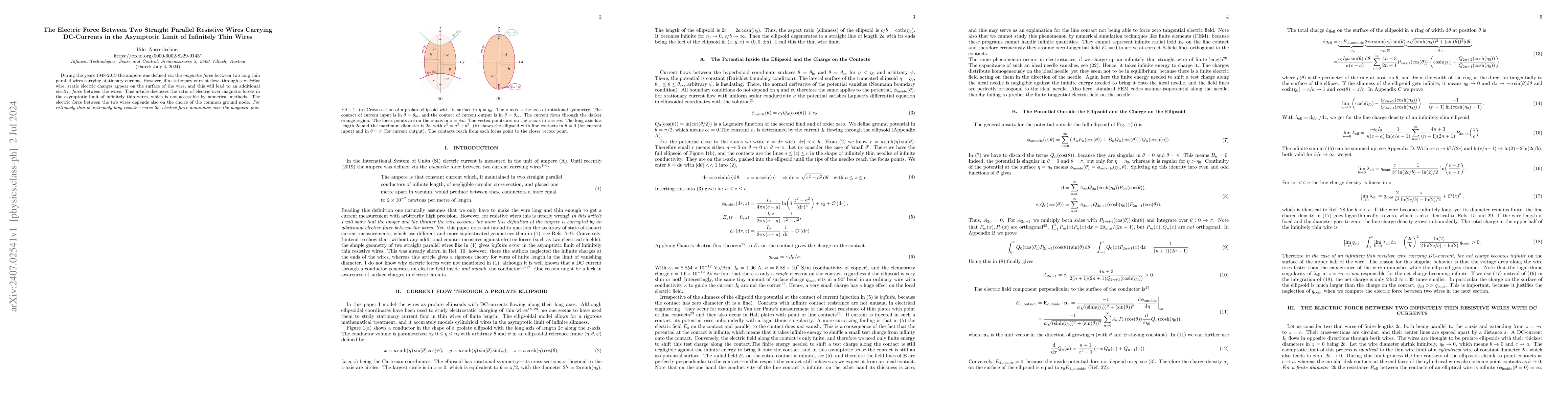 Thumbnail for The Electric Force Between Two Straight Parallel Resistive Wires
  Carrying DC-Currents in the Asymptotic Limit of Infinitely Thin Wires
