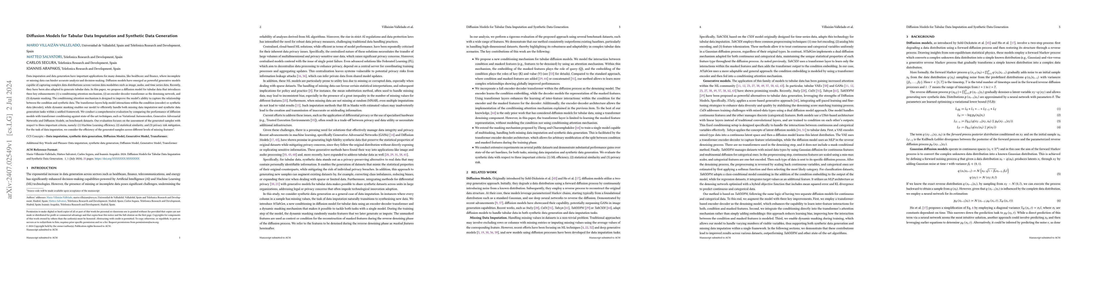 Thumbnail for Diffusion Models for Tabular Data Imputation and Synthetic Data
  Generation