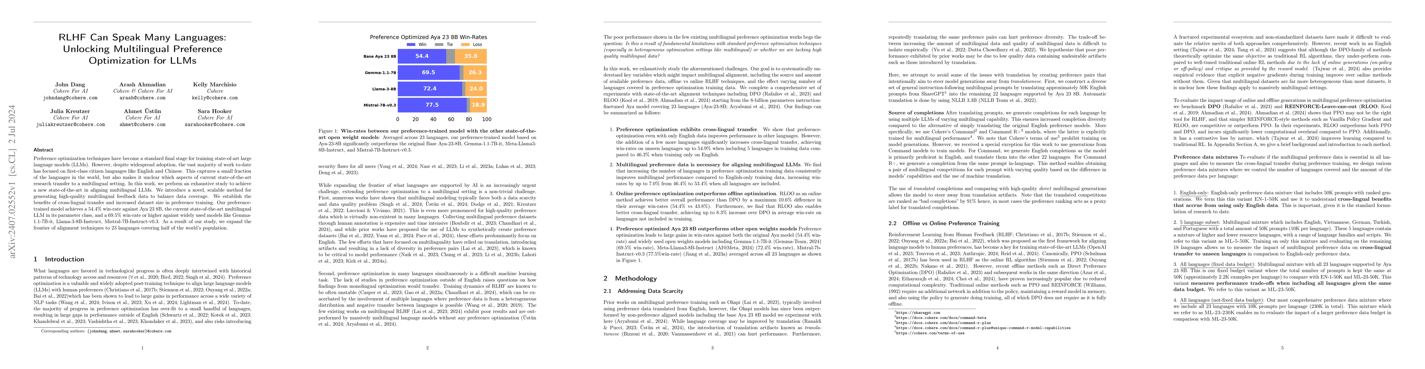 Thumbnail for RLHF Can Speak Many Languages: Unlocking Multilingual Preference
  Optimization for LLMs