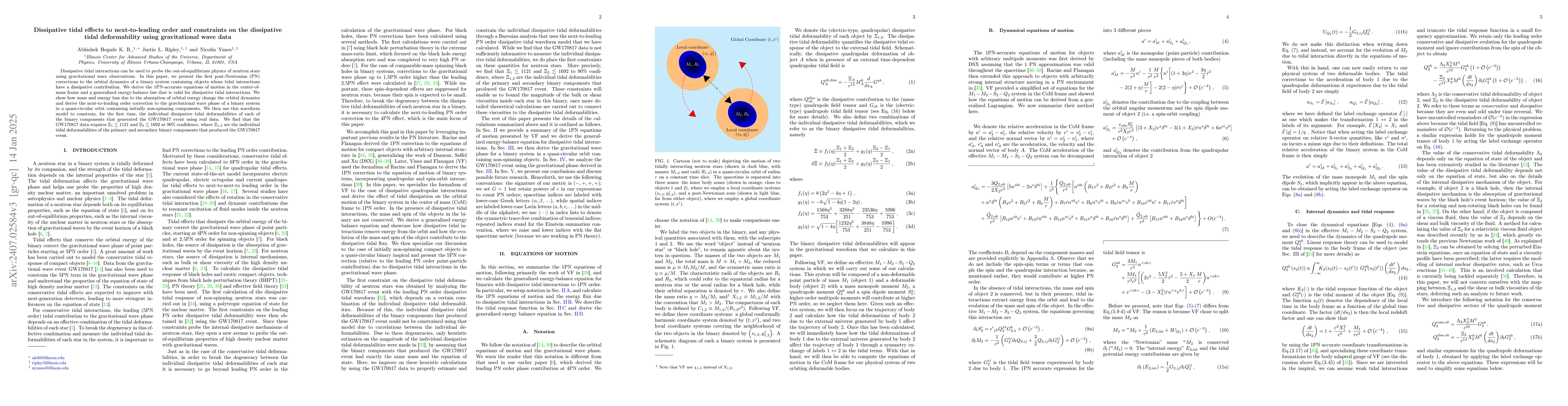 Thumbnail for Dissipative tidal effects to next-to-leading order and constraints on
  the dissipative tidal deformability using gravitational wave data