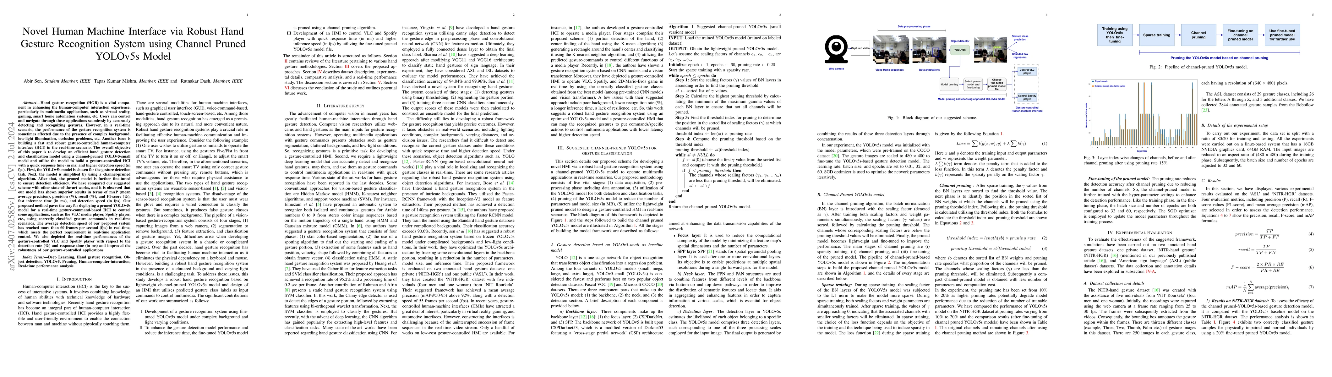 Thumbnail for Novel Human Machine Interface via Robust Hand Gesture Recognition System
  using Channel Pruned YOLOv5s Model