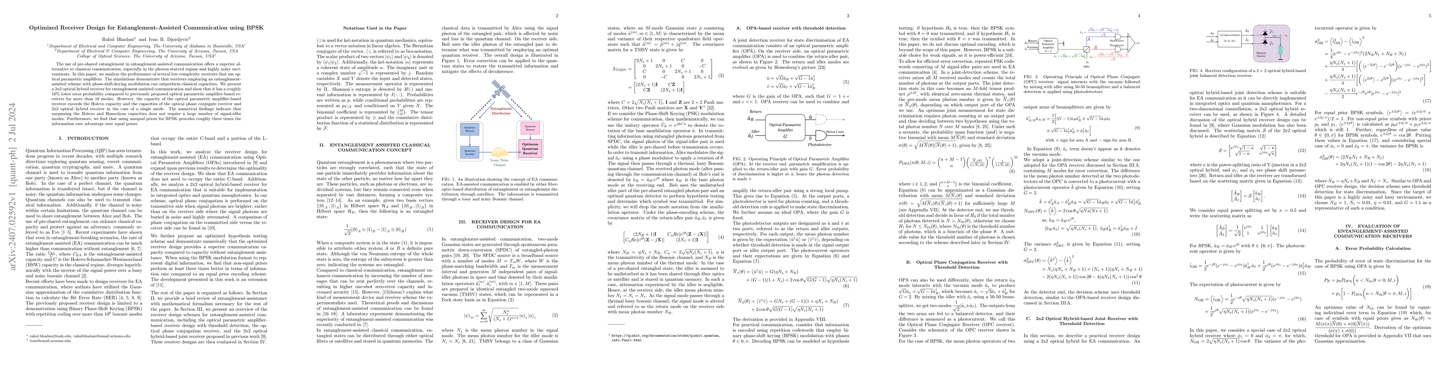 Thumbnail for Optimized Receiver Design for Entanglement-Assisted Communication using
  BPSK