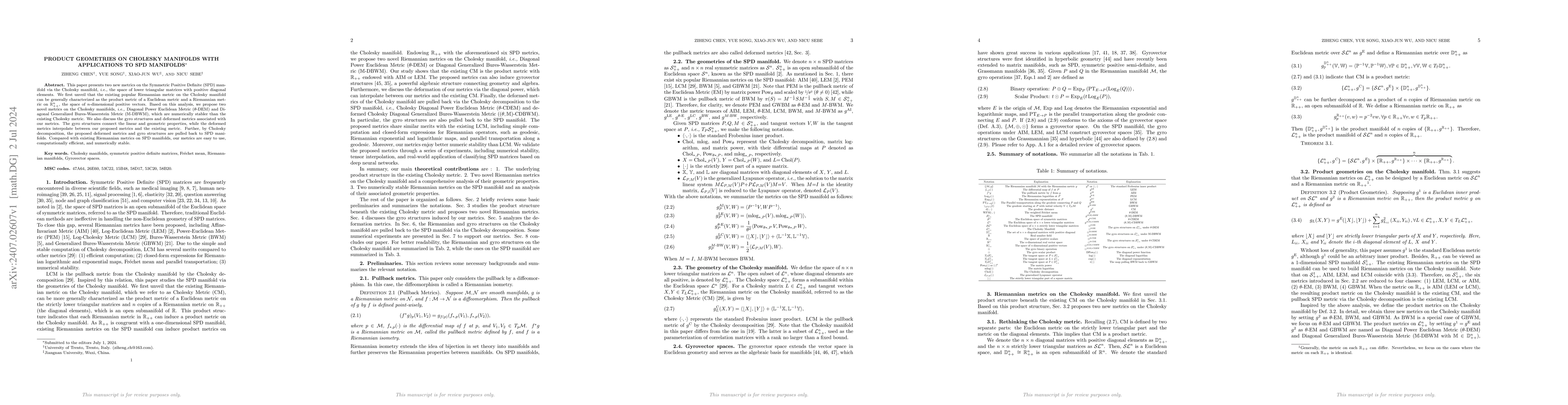 Thumbnail for Product Geometries on Cholesky Manifolds with Applications to SPD
  Manifolds