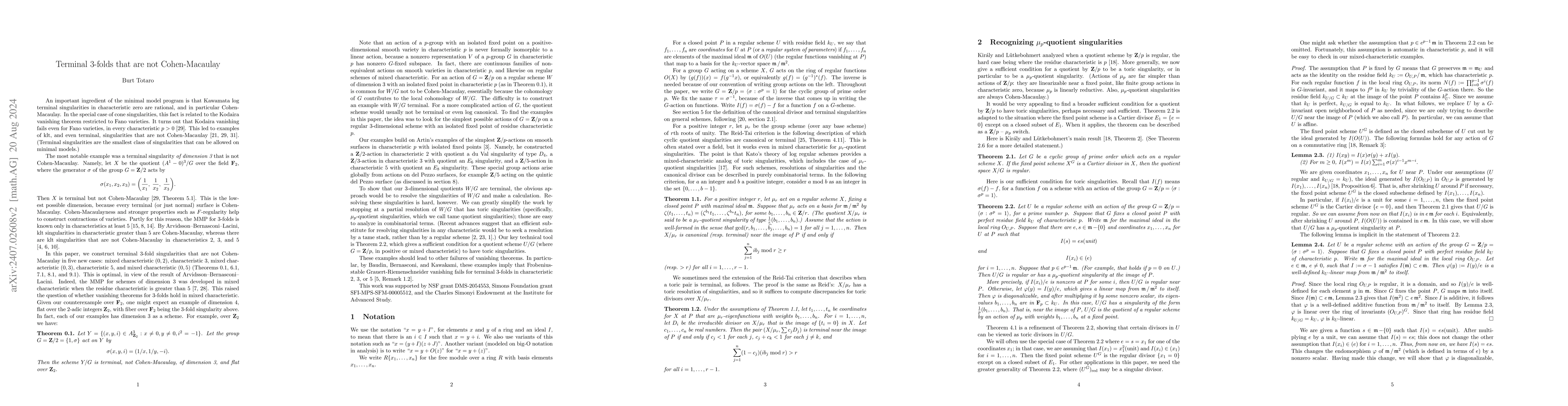Thumbnail for Terminal 3-folds that are not Cohen-Macaulay