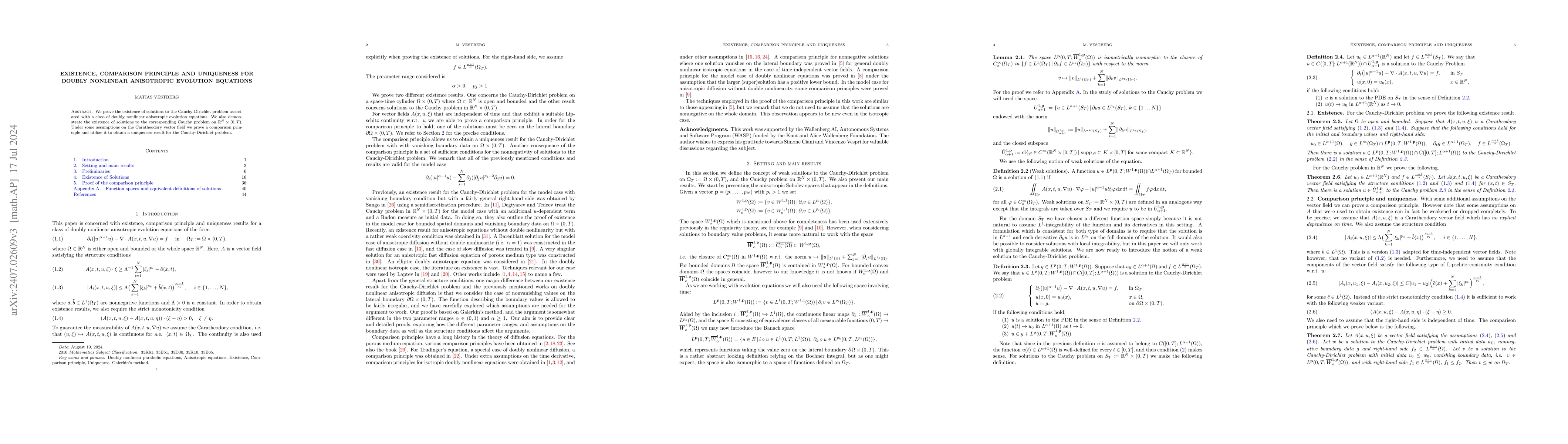 Thumbnail for Existence, comparison principle and uniqueness for doubly nonlinear
  anisotropic evolution equation