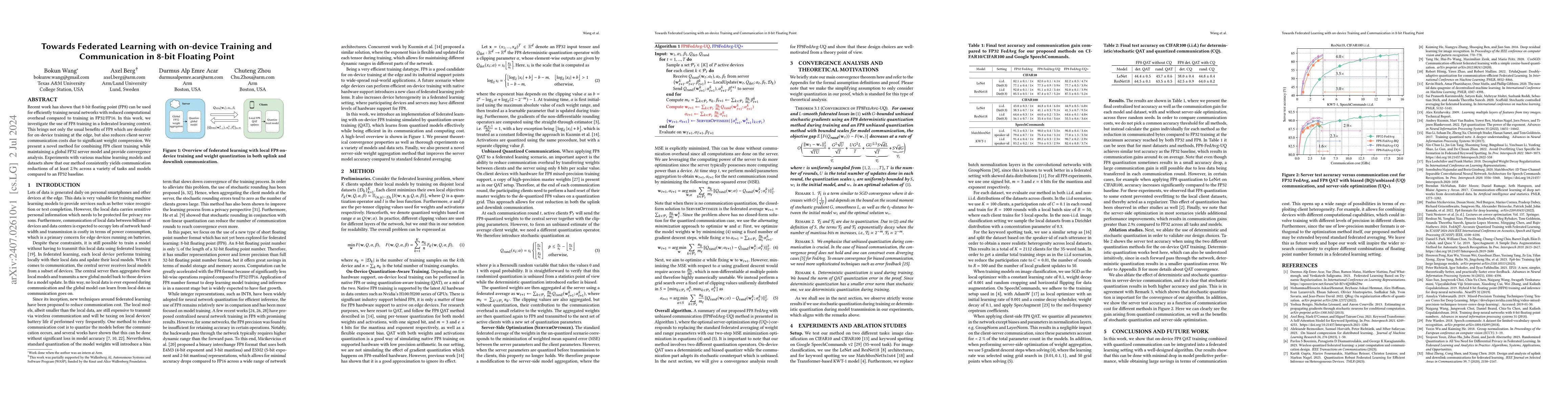 Thumbnail for Towards Federated Learning with On-device Training and Communication in
  8-bit Floating Point