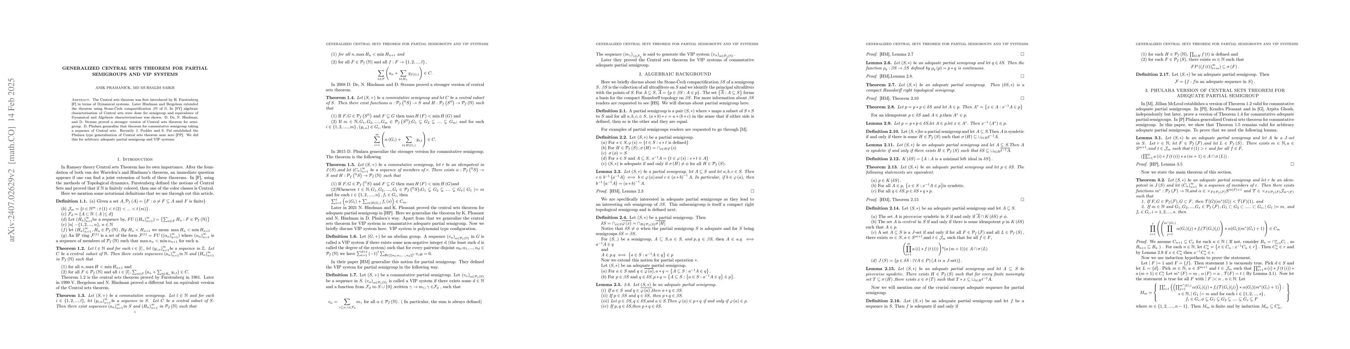 Thumbnail for Generalized central sets theorem for partial semigroups and vip systems