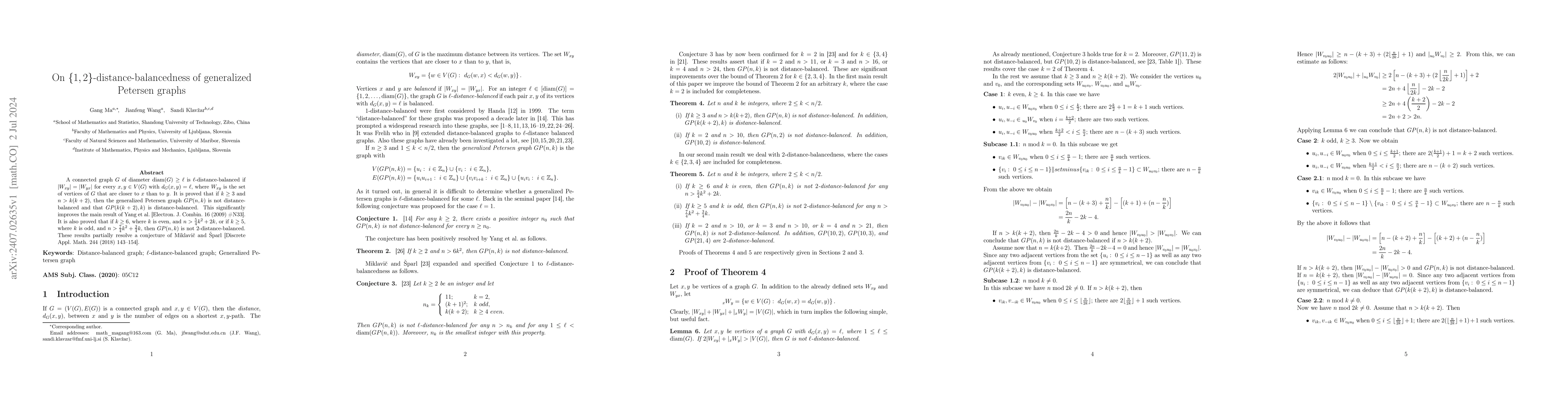 Thumbnail for On $\{1,2\}$-distance-balancedness of generalized Petersen graphs