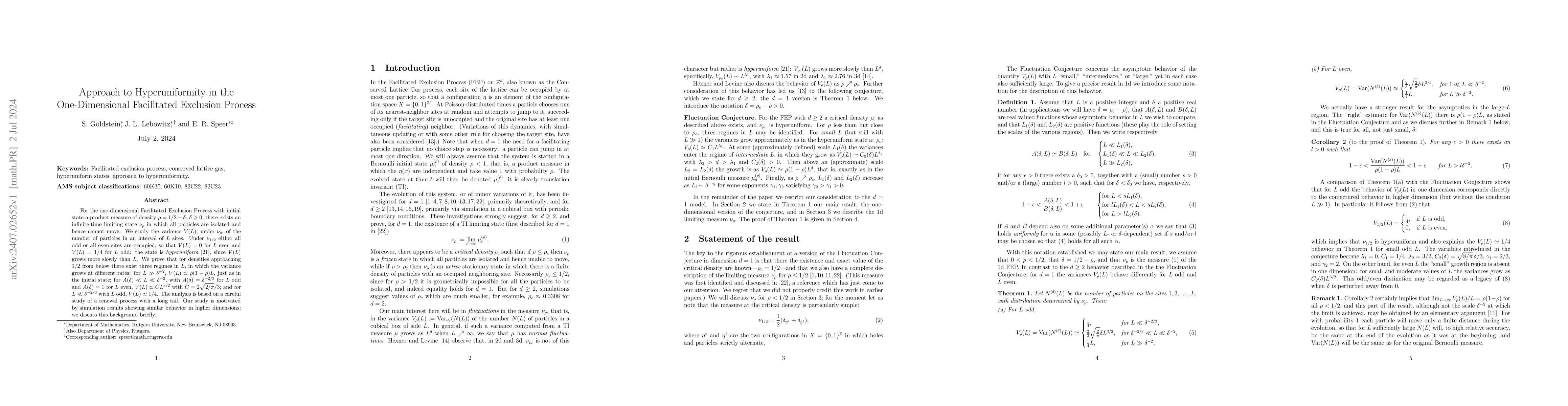 Thumbnail for Approach to Hyperuniformity in the One-Dimensional Facilitated Exclusion
  Process