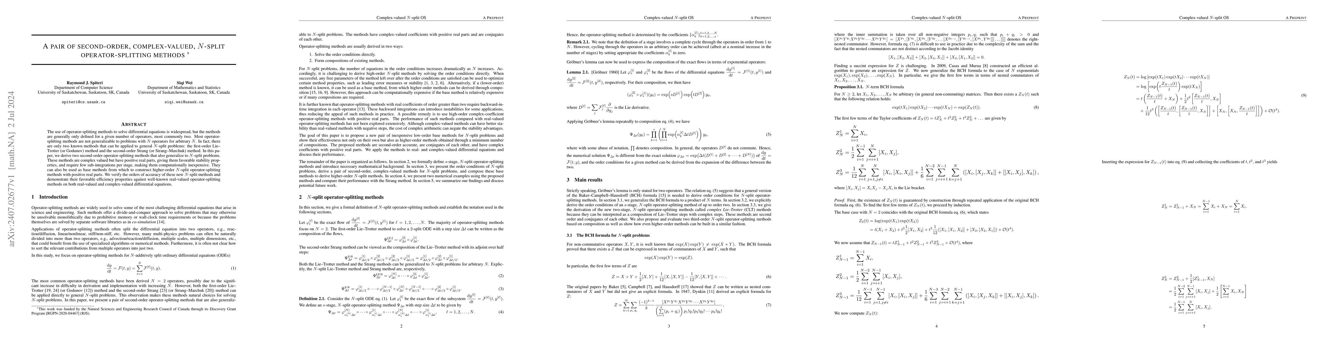 Thumbnail for A pair of Second-order complex-valued, N-split operator-splitting
  methods