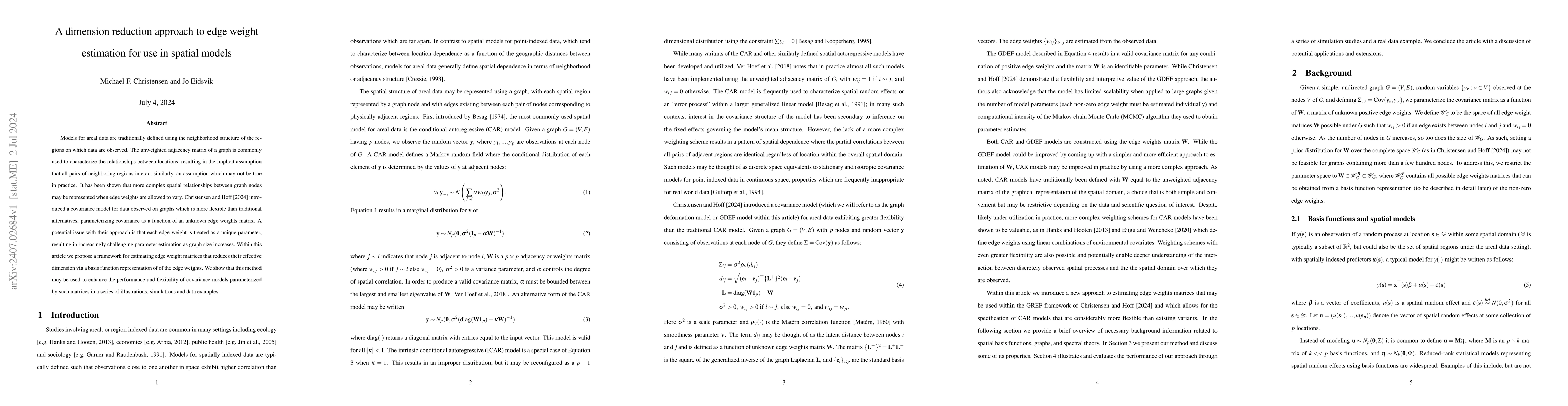 Thumbnail for A dimension reduction approach to edge weight estimation for use in
  spatial models