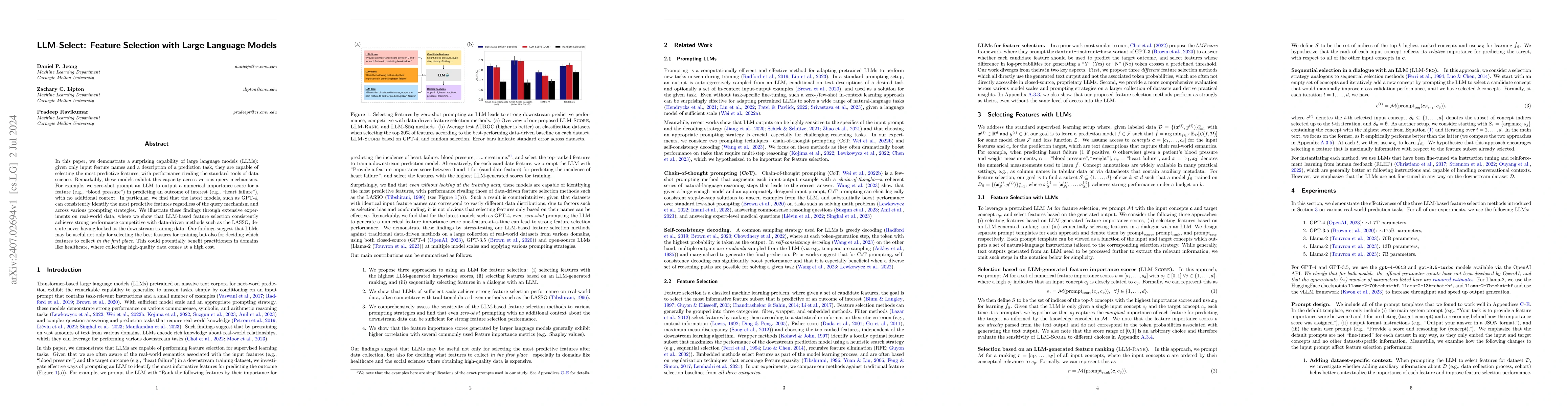 Thumbnail for LLM-Select: Feature Selection with Large Language Models