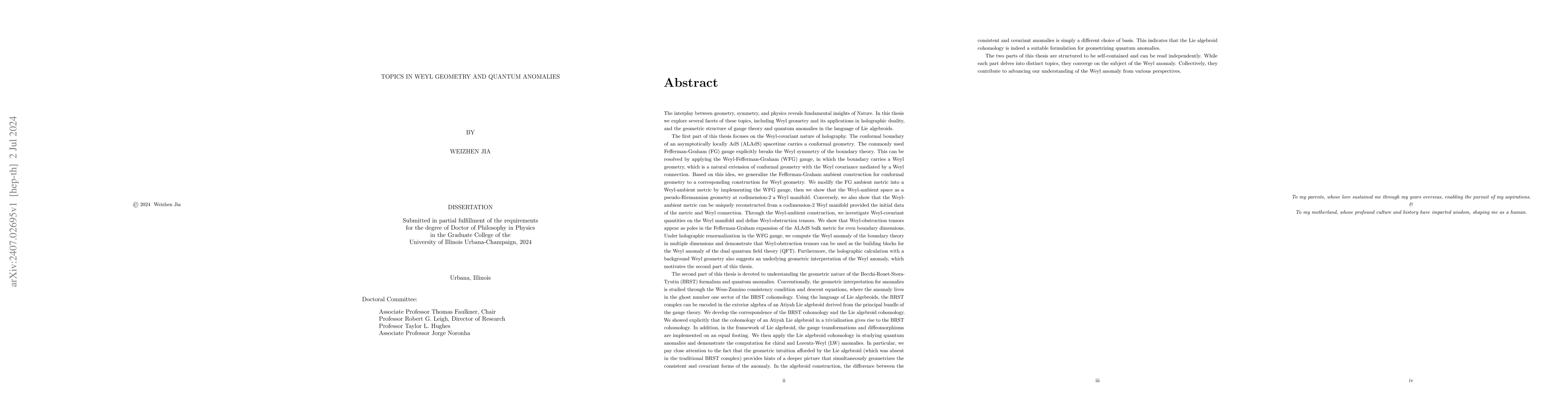 Thumbnail for Topics in Weyl Geometry and Quantum Anomalies