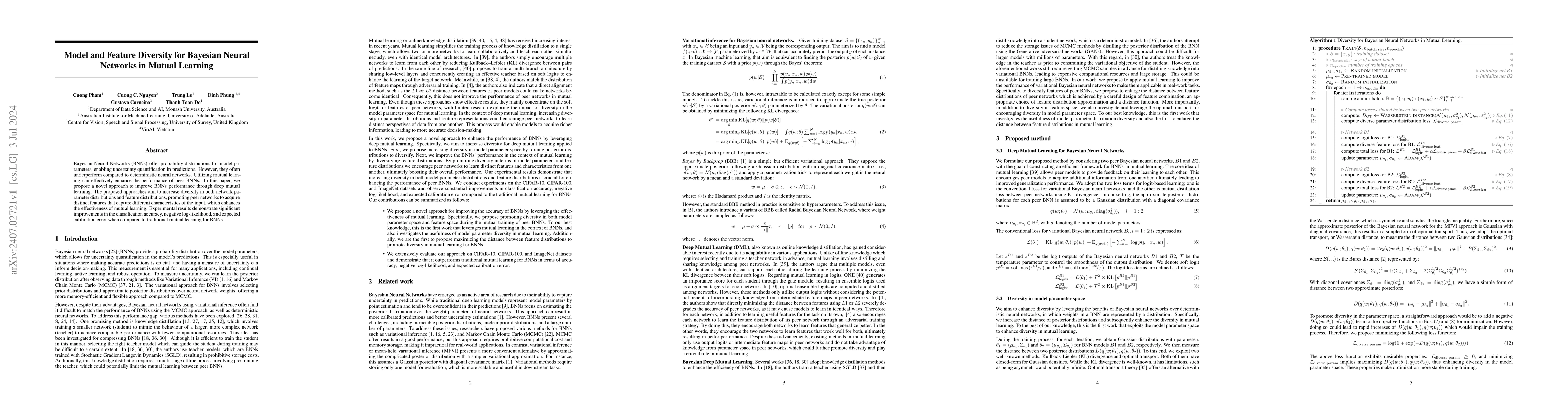 Thumbnail for Model and Feature Diversity for Bayesian Neural Networks in Mutual
  Learning