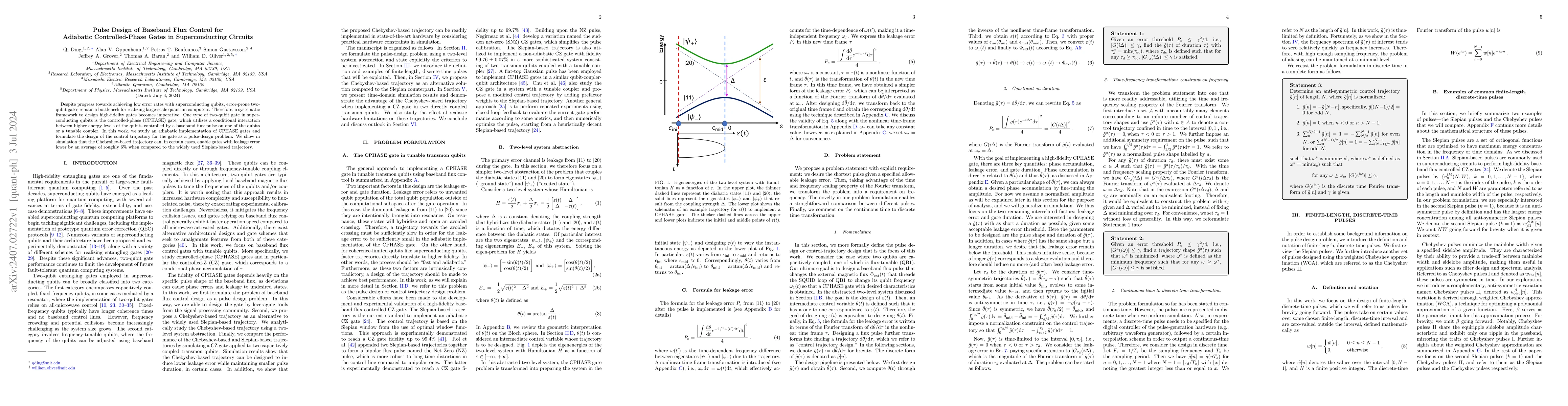 Thumbnail for Pulse Design of Baseband Flux Control for Adiabatic Controlled-Phase
  Gates in Superconducting Circuits
