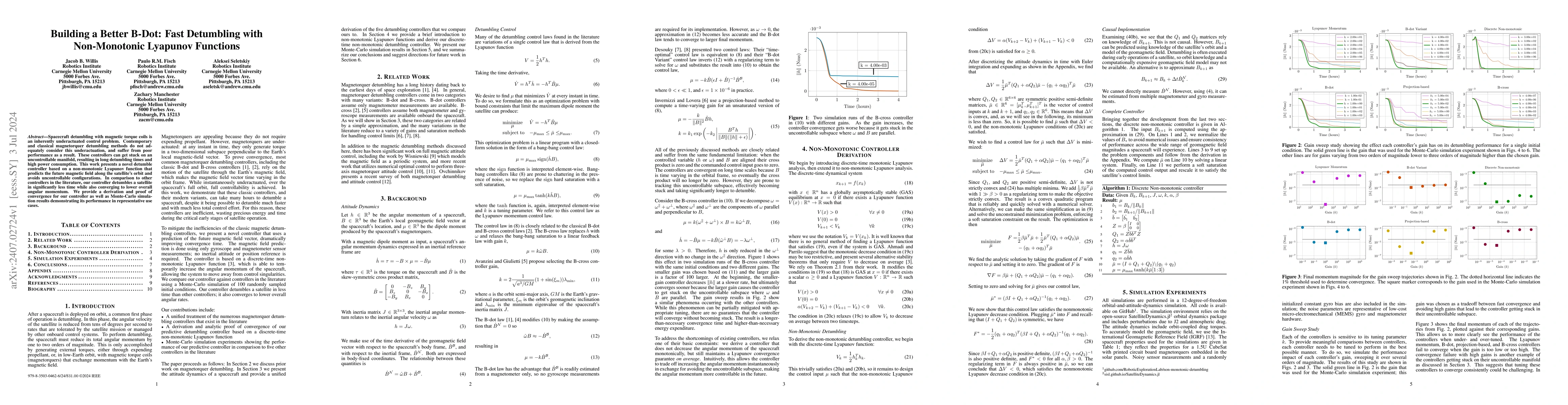 Thumbnail for Building a Better B-Dot: Fast Detumbling with Non-Monotonic Lyapunov
  Functions