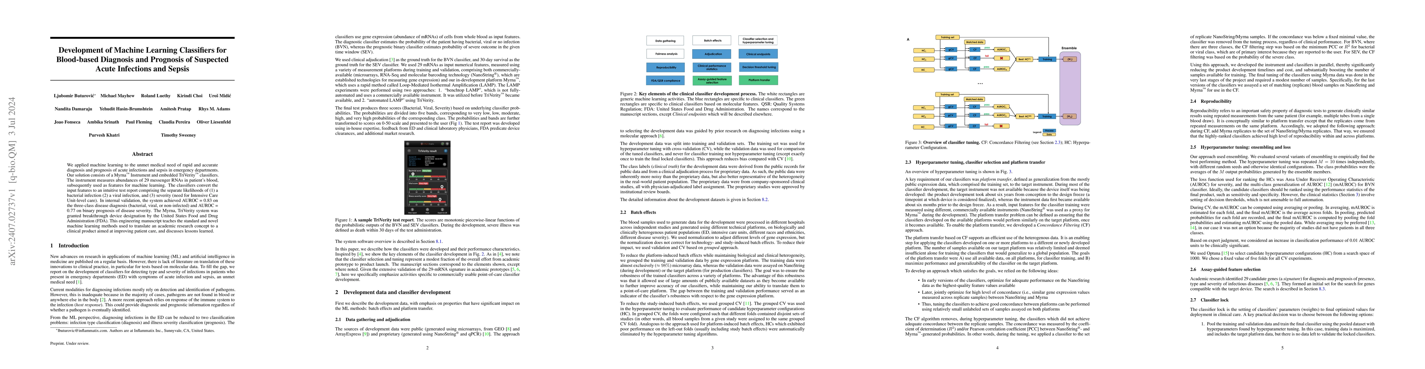 Thumbnail for Development of Machine Learning Classifiers for Blood-based Diagnosis
  and Prognosis of Suspected Acute Infections and Sepsis