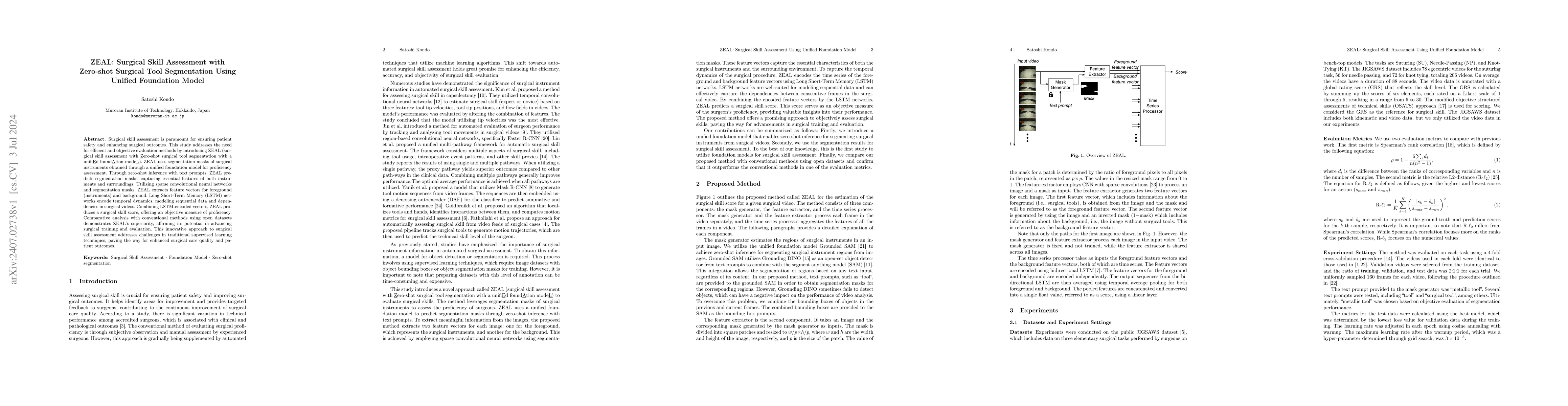 Thumbnail for ZEAL: Surgical Skill Assessment with Zero-shot Tool Inference Using
  Unified Foundation Model