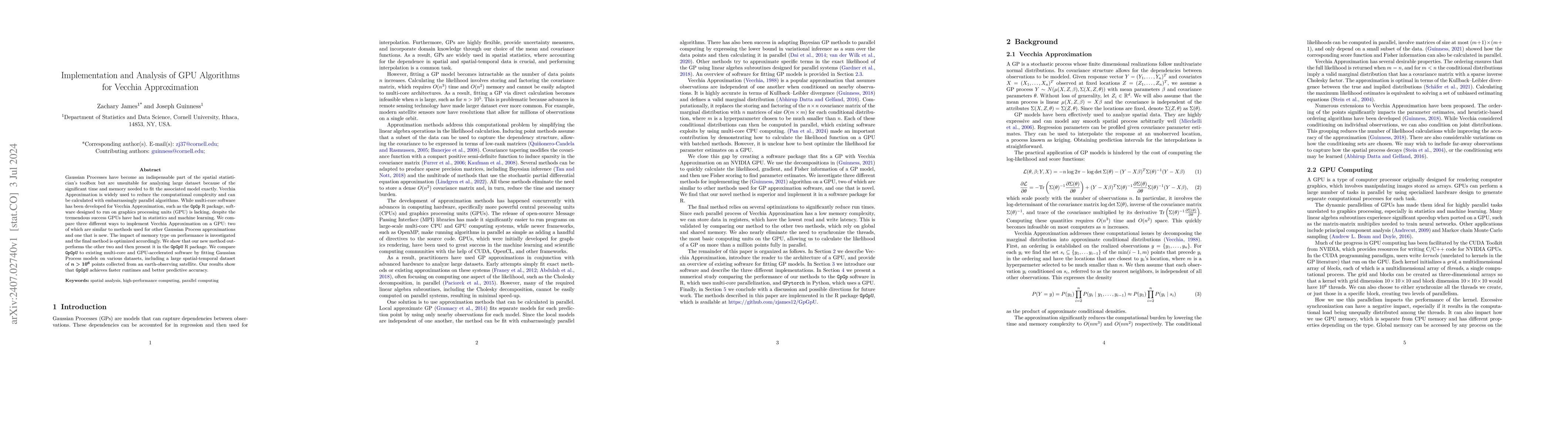 Thumbnail for Implementation and Analysis of GPU Algorithms for Vecchia Approximation