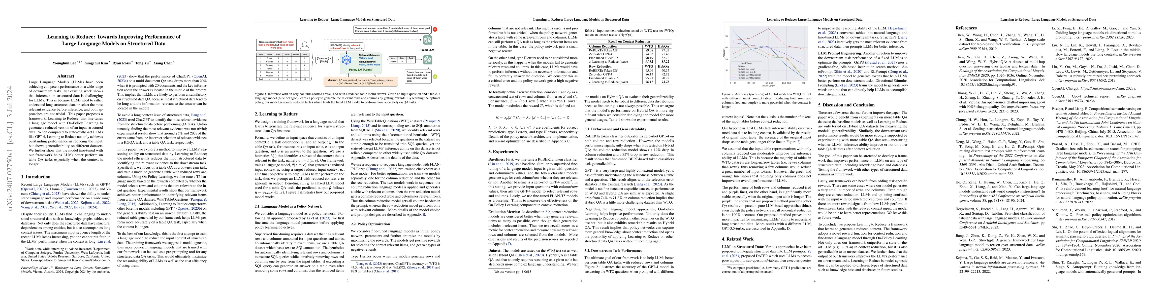 Thumbnail for Learning to Reduce: Towards Improving Performance of Large Language
  Models on Structured Data