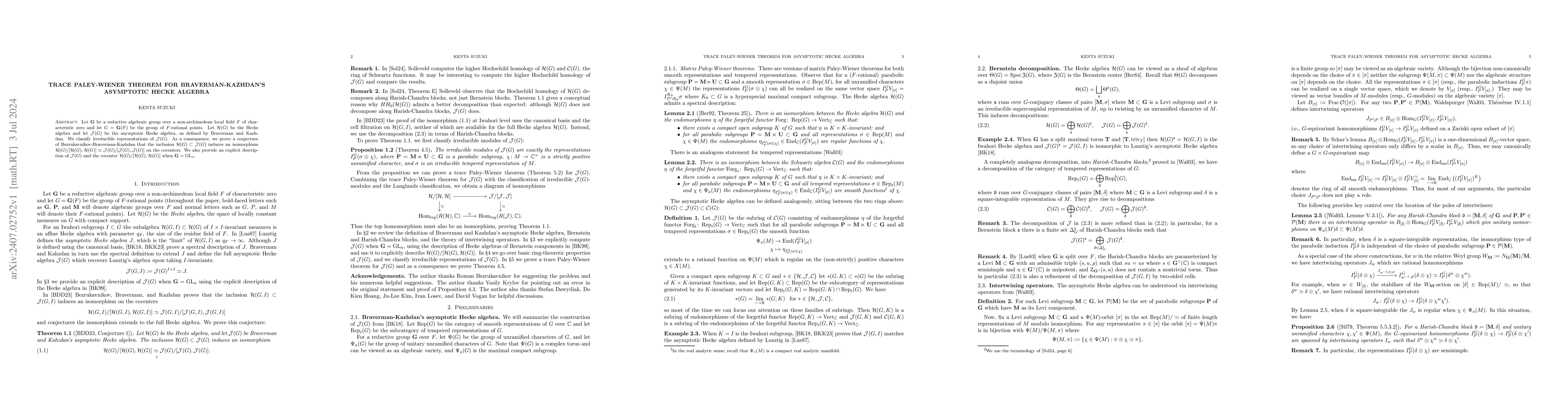Thumbnail for Trace Paley-Wiener theorem for Braverman-Kazhdan's asymptotic Hecke
  algebra