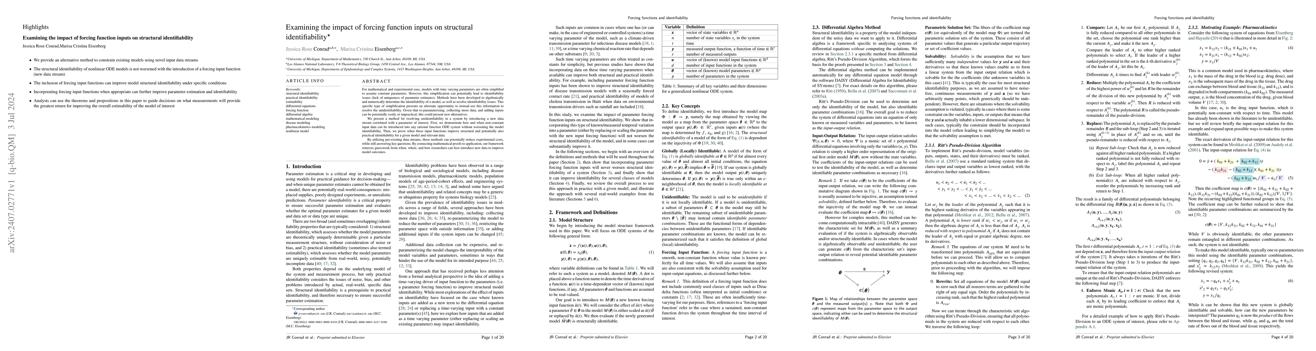 Thumbnail for Examining the impact of forcing function inputs on structural
  identifiability