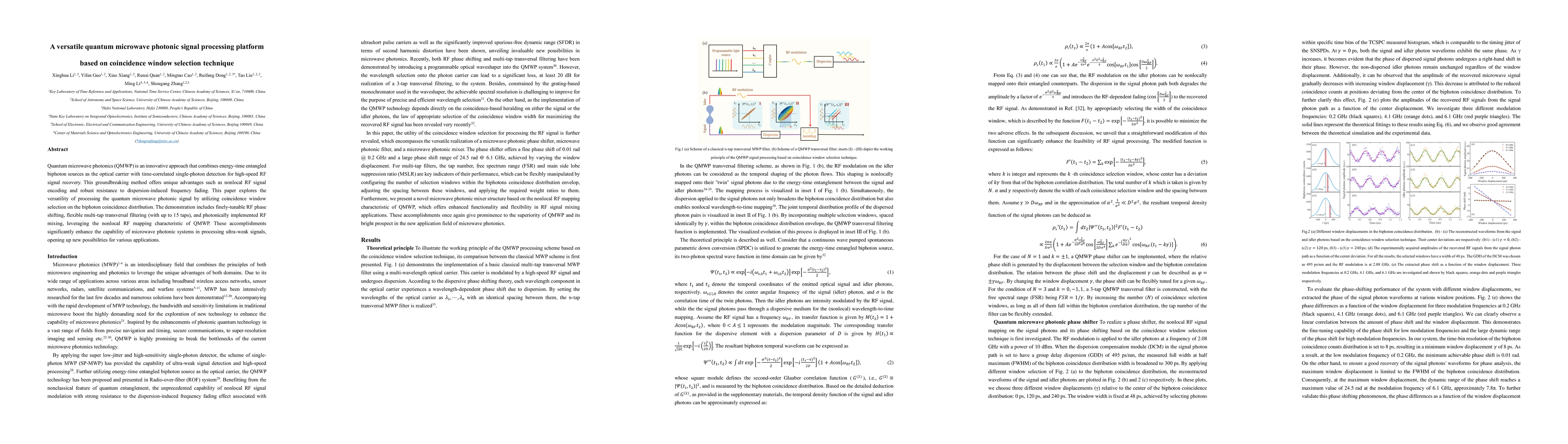 Thumbnail for A versatile quantum microwave photonic signal processing platform based
  on coincidence window selection technique