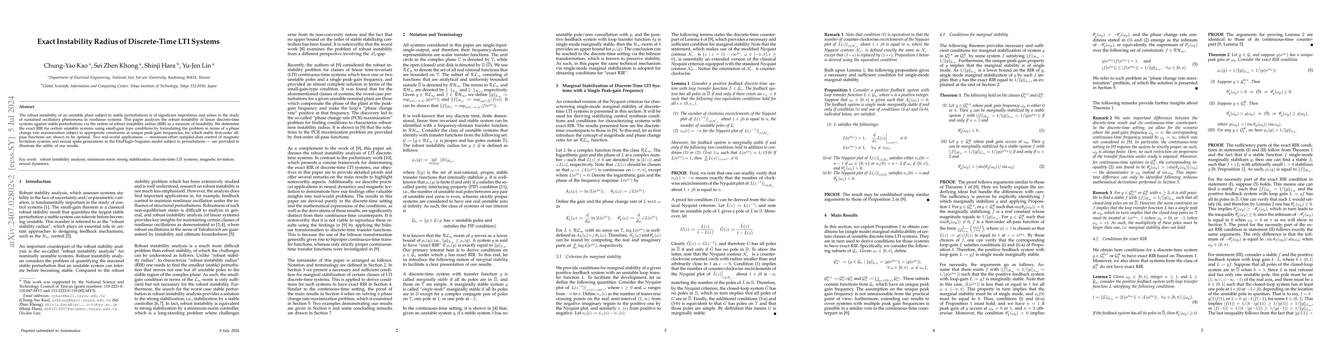 Thumbnail for Exact Instability Radius of Discrete-Time LTI Systems