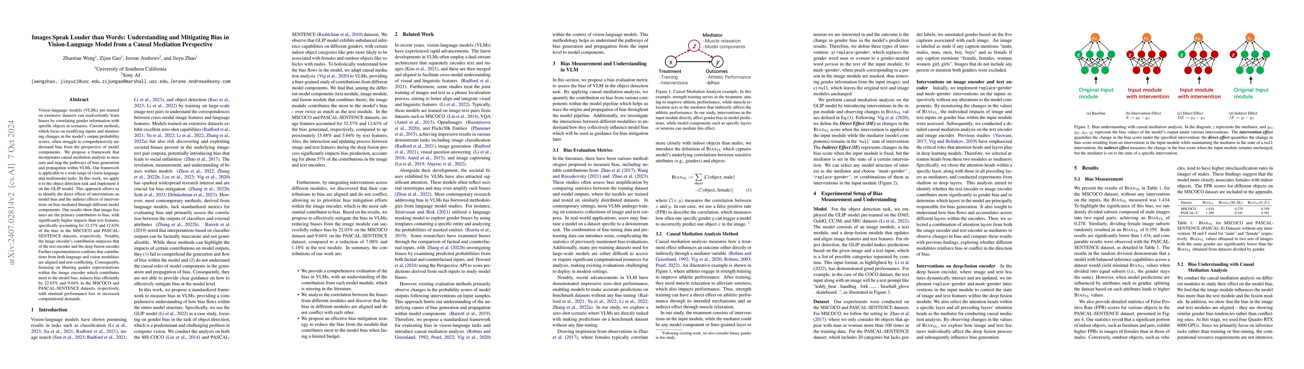 Thumbnail for Images Speak Louder than Words: Understanding and Mitigating Bias in
  Vision-Language Model from a Causal Mediation Perspective