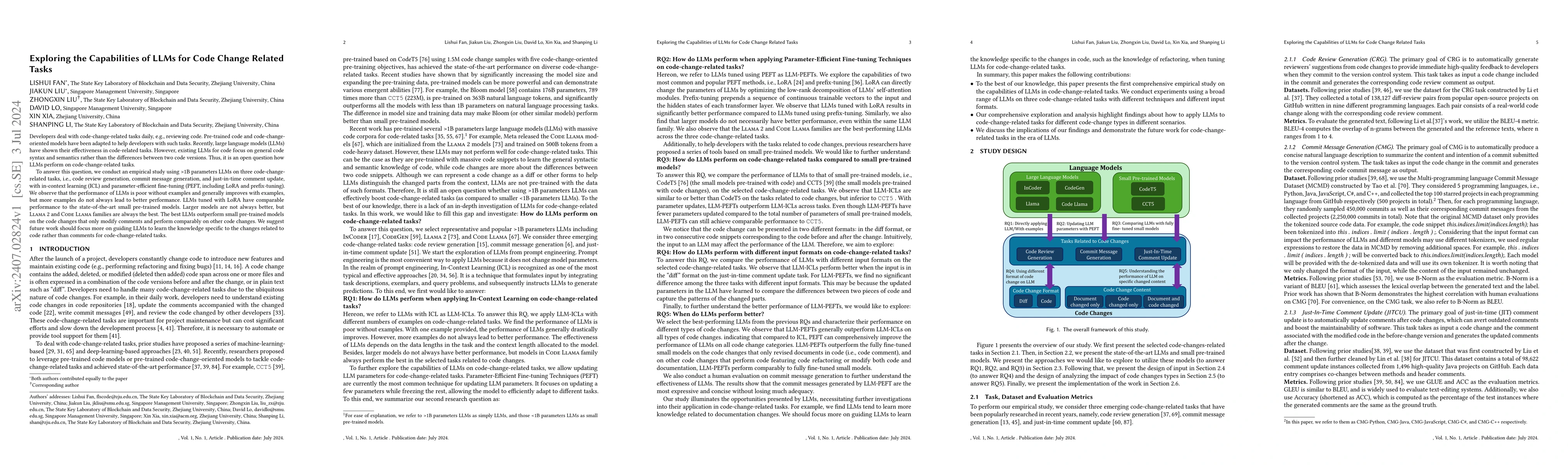 Thumbnail for Exploring the Capabilities of LLMs for Code Change Related Tasks