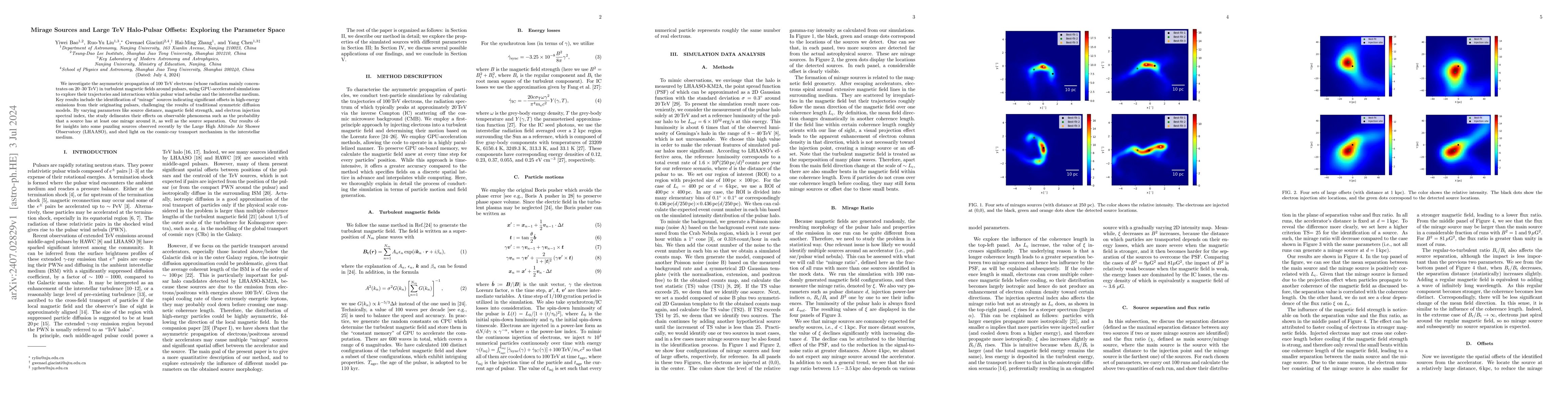 Thumbnail for Mirage Sources and Large TeV Halo-Pulsar Offsets: Exploring the
  Parameter Space