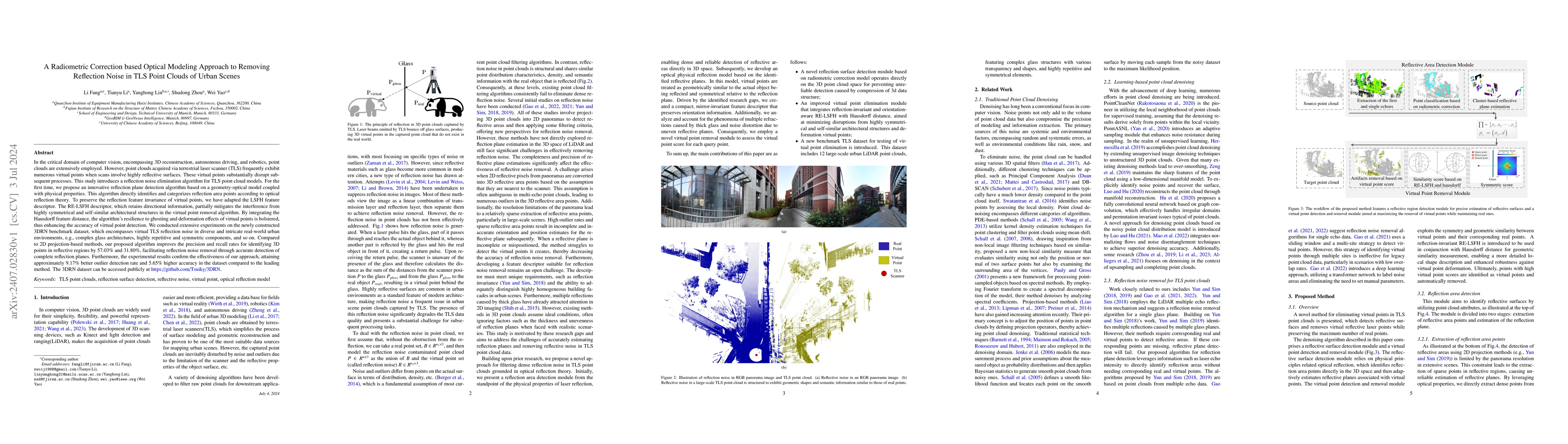 Thumbnail for A Radiometric Correction based Optical Modeling Approach to Removing
  Reflection Noise in TLS Point Clouds of Urban Scenes