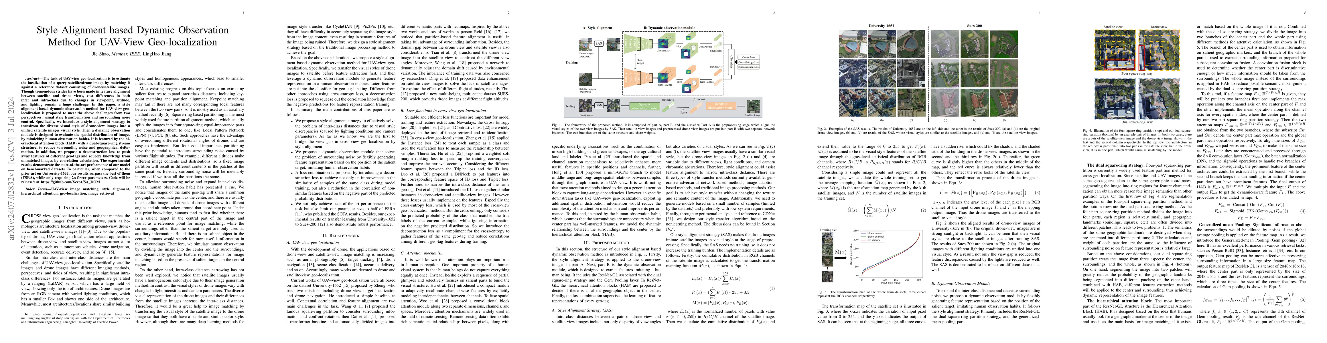 Thumbnail for Style Alignment based Dynamic Observation Method for UAV-View
  Geo-localization