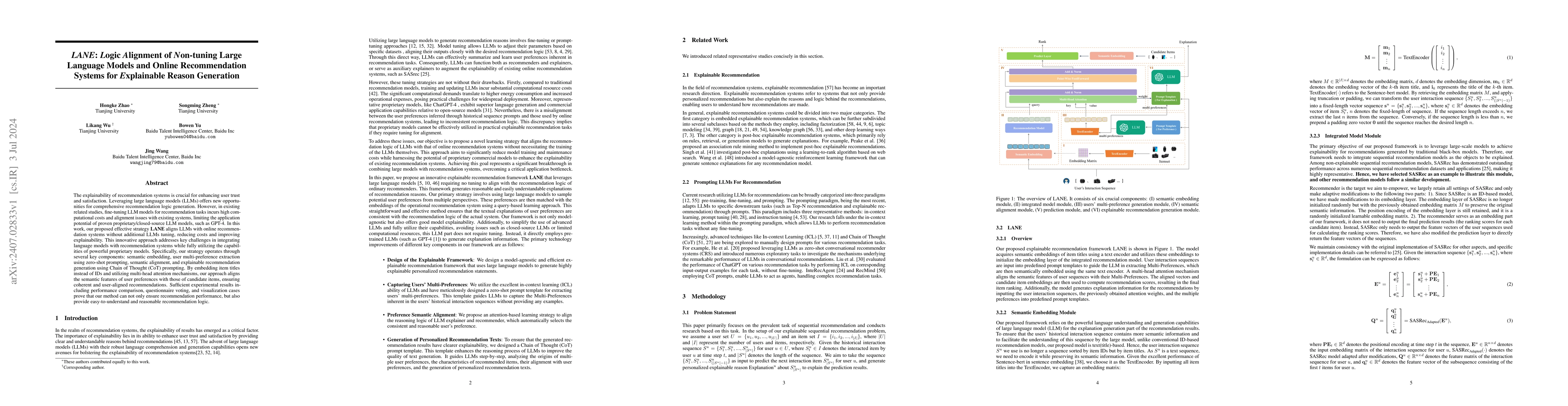 Thumbnail for LANE: Logic Alignment of Non-tuning Large Language Models and Online
  Recommendation Systems for Explainable Reason Generation