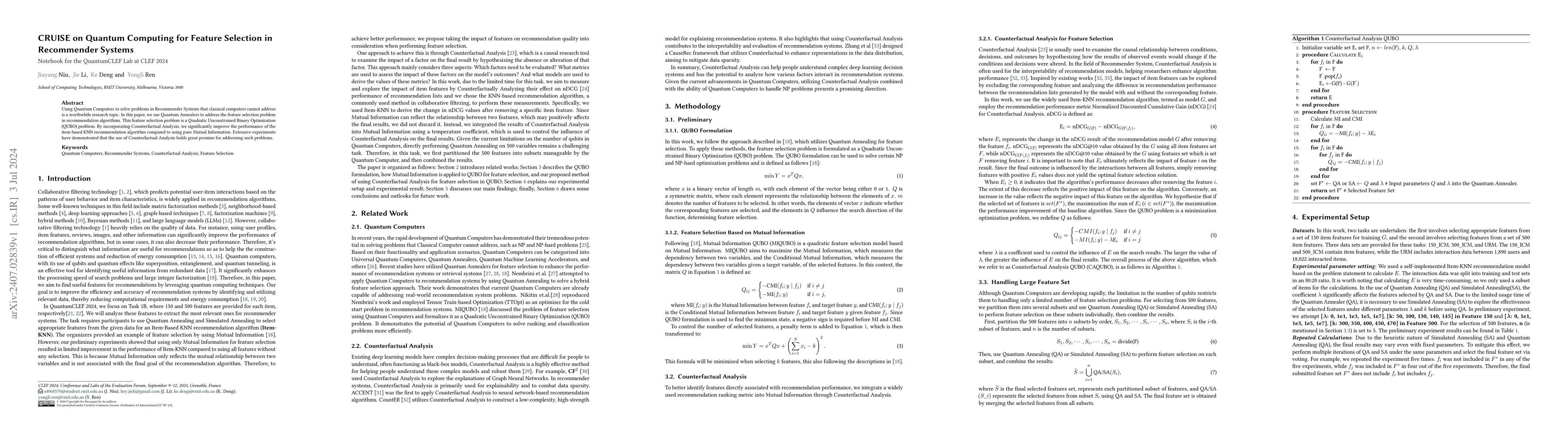 Thumbnail for CRUISE on Quantum Computing for Feature Selection in Recommender Systems