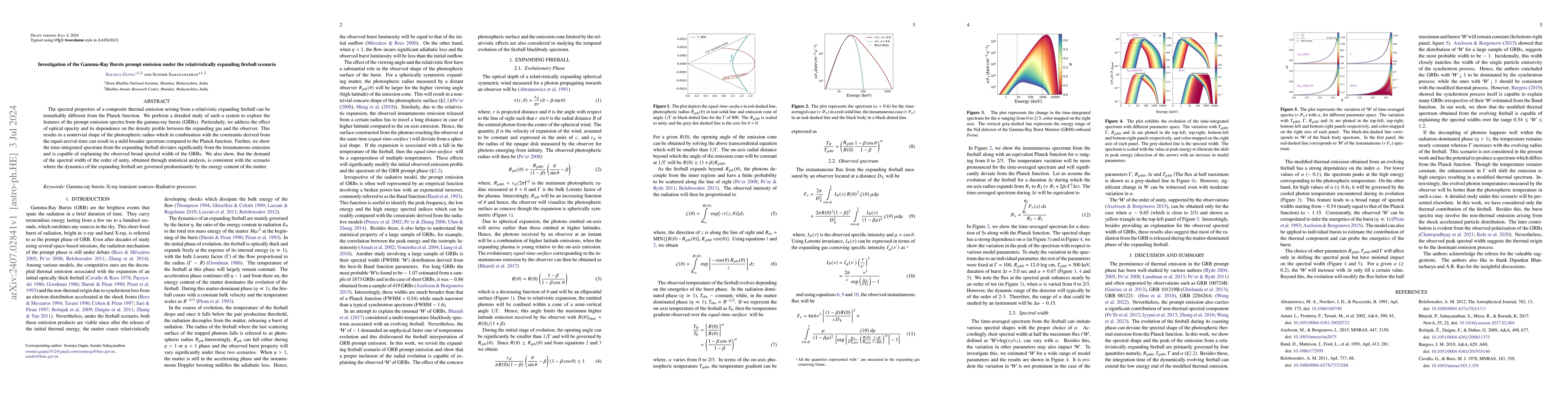 Thumbnail for Investigation of the Gamma-Ray Bursts prompt emission under the
  relativistically expanding fireball scenario