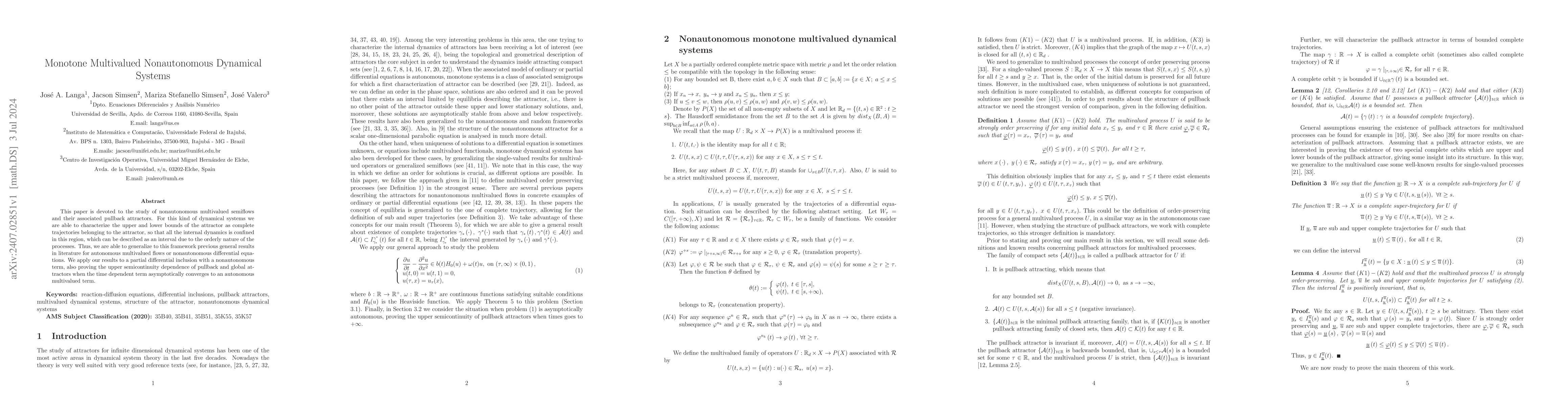 Thumbnail for Monotone Multivalued Nonautonomous Dynamical Systems