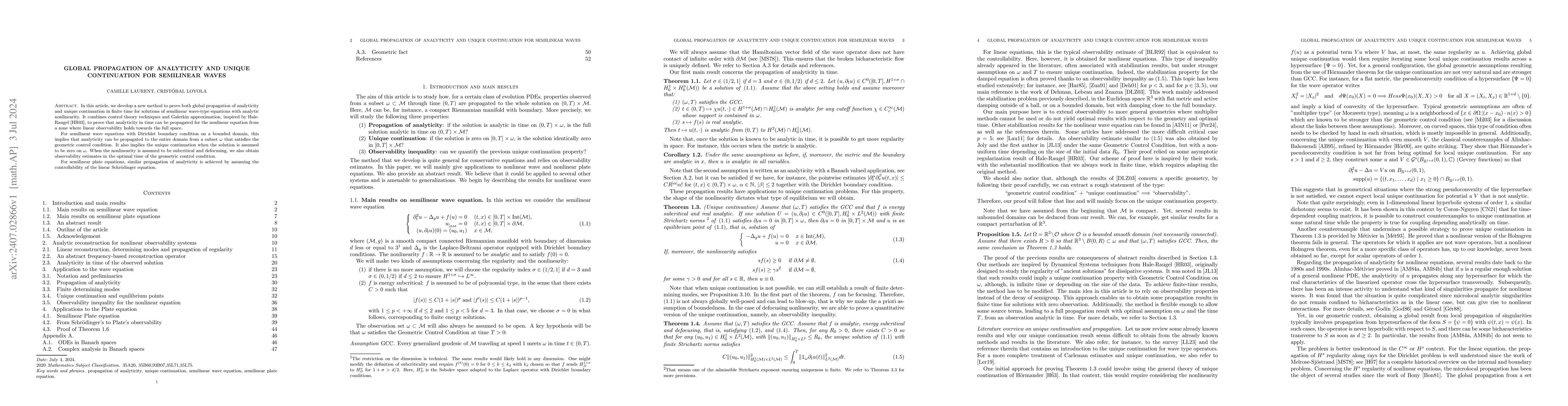Thumbnail for Global propagation of analyticity and unique continuation for semilinear
  waves