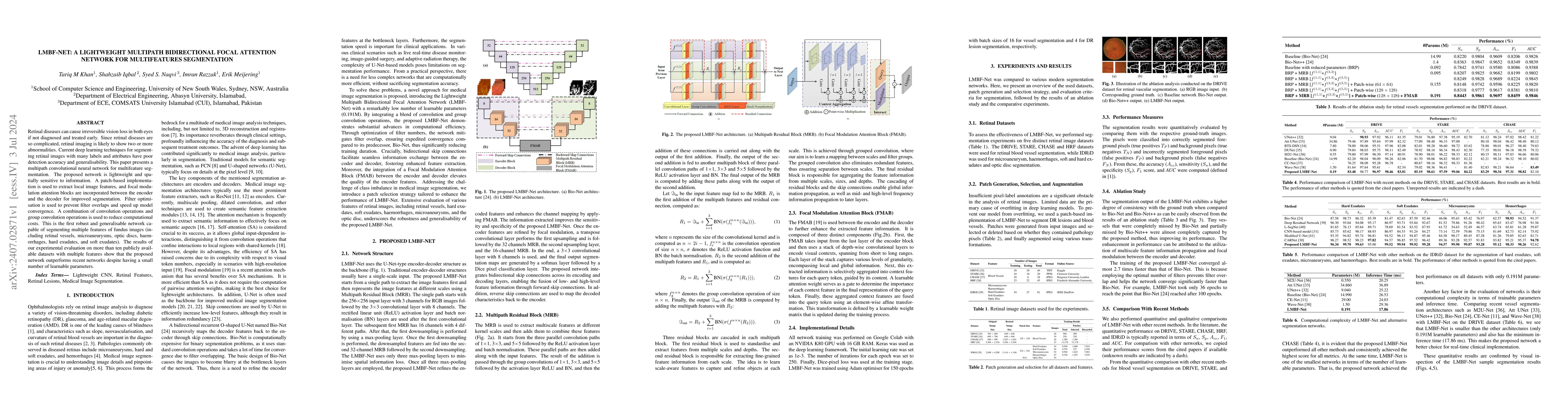 Thumbnail for LMBF-Net: A Lightweight Multipath Bidirectional Focal Attention Network
  for Multifeatures Segmentation