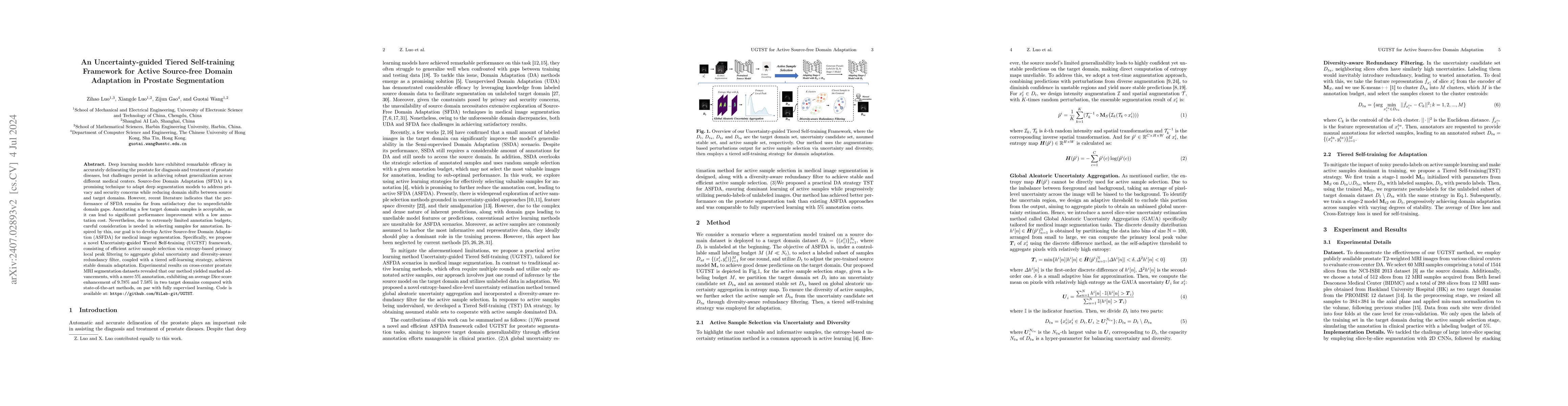 Thumbnail for An Uncertainty-guided Tiered Self-training Framework for Active
  Source-free Domain Adaptation in Prostate Segmentation