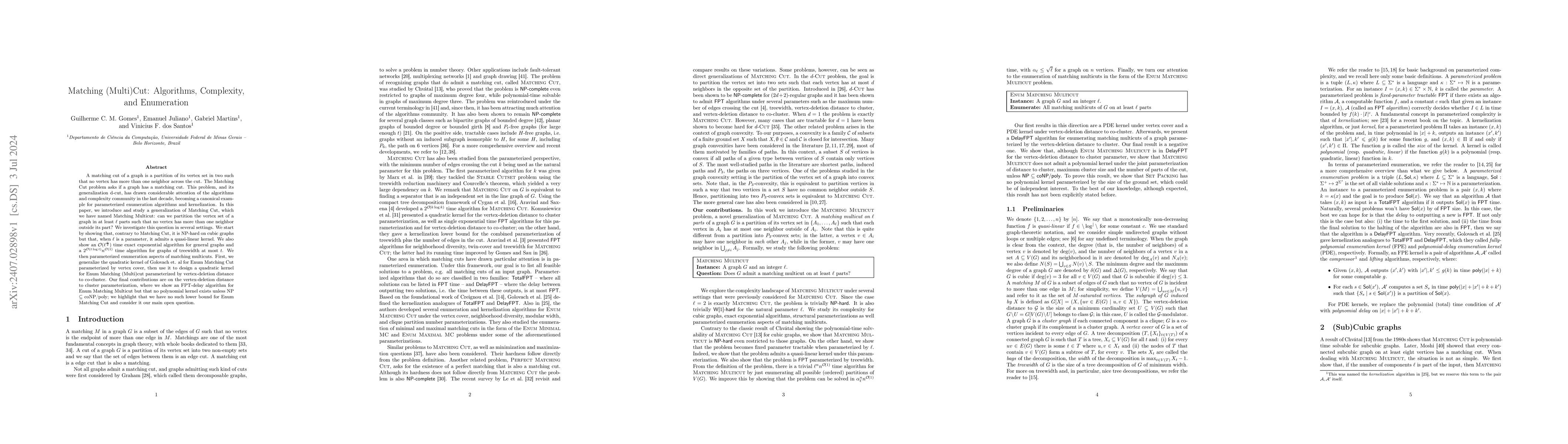 Thumbnail for Matching (Multi)Cut: Algorithms, Complexity, and Enumeration